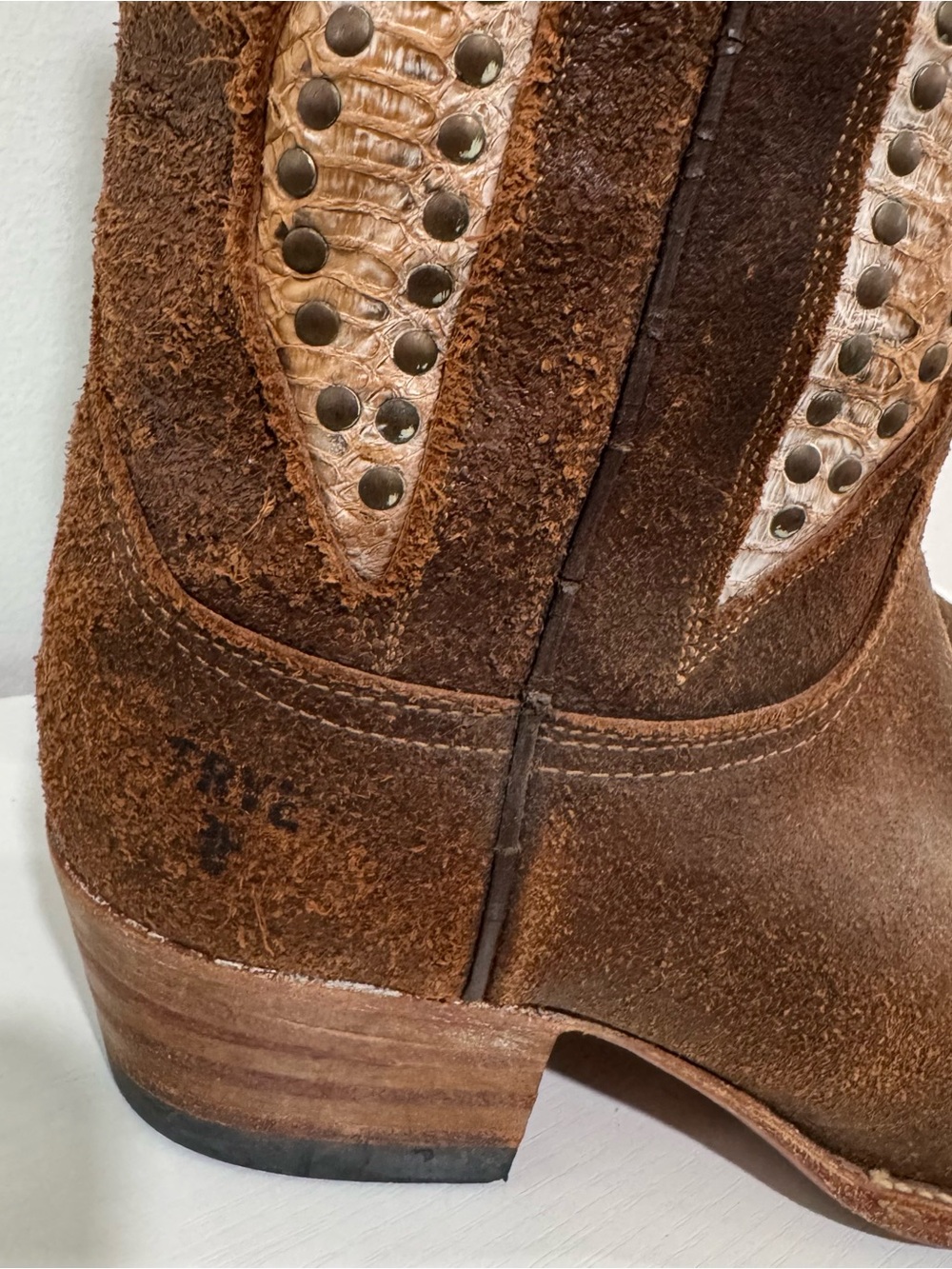 Frye Daisy Duke Python Studded Western Cowboy Boots Brown Leather Women’s 9M - Picture 3 of 11